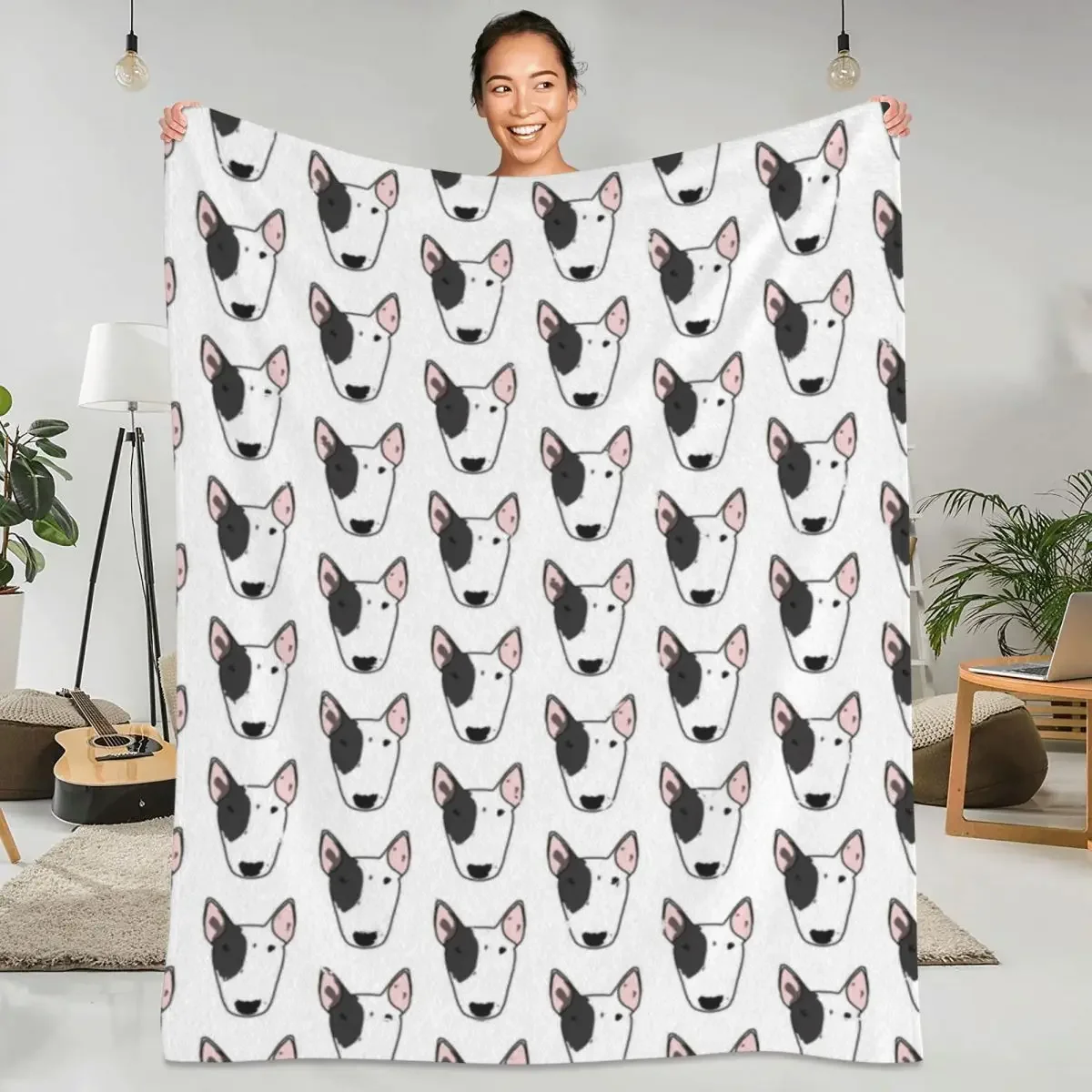 English Bull Terrier Flannel Blanket Animal Soft Warm Throw Blanket for Living Room Camping Novelty Bedspread Sofa Bed Cover