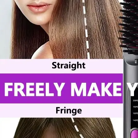 فرشاة فرد الشعر اللاسلكية، مشط استقامة مضاد للحرق، تسخين سريع قابل لإعادة الشحن عبر USB، 4 إعدادات لدرجة الحرارة ومشط شاشة LED