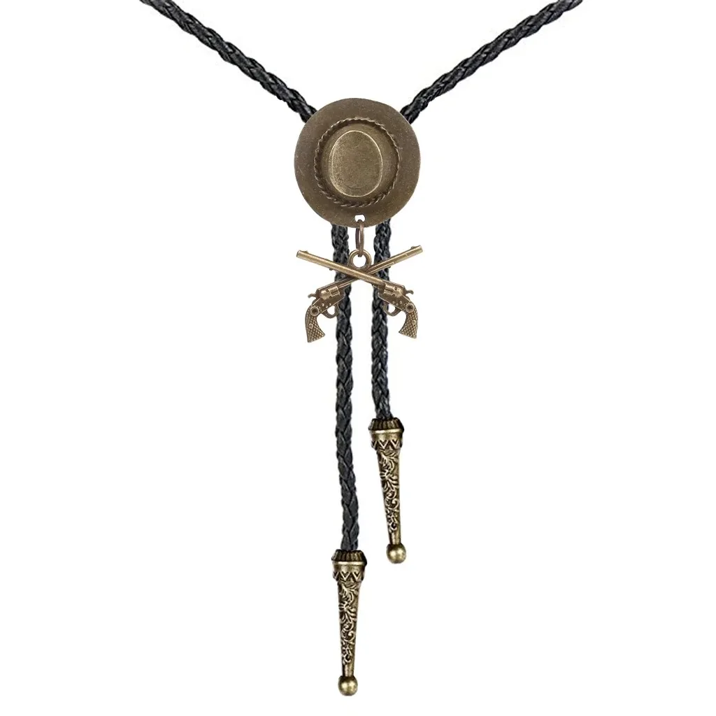 cowboy double gun hat bolo tie riding fashion accessories metal bolo tie