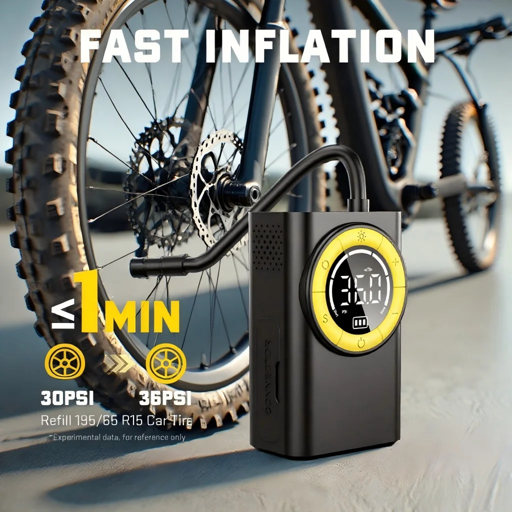 

Беспроводной аварийный портативный воздушный насос Carsun — для горного велосипеда, мотоцикла, шариков; с подсветкой, обнаружением и давлением в шинах