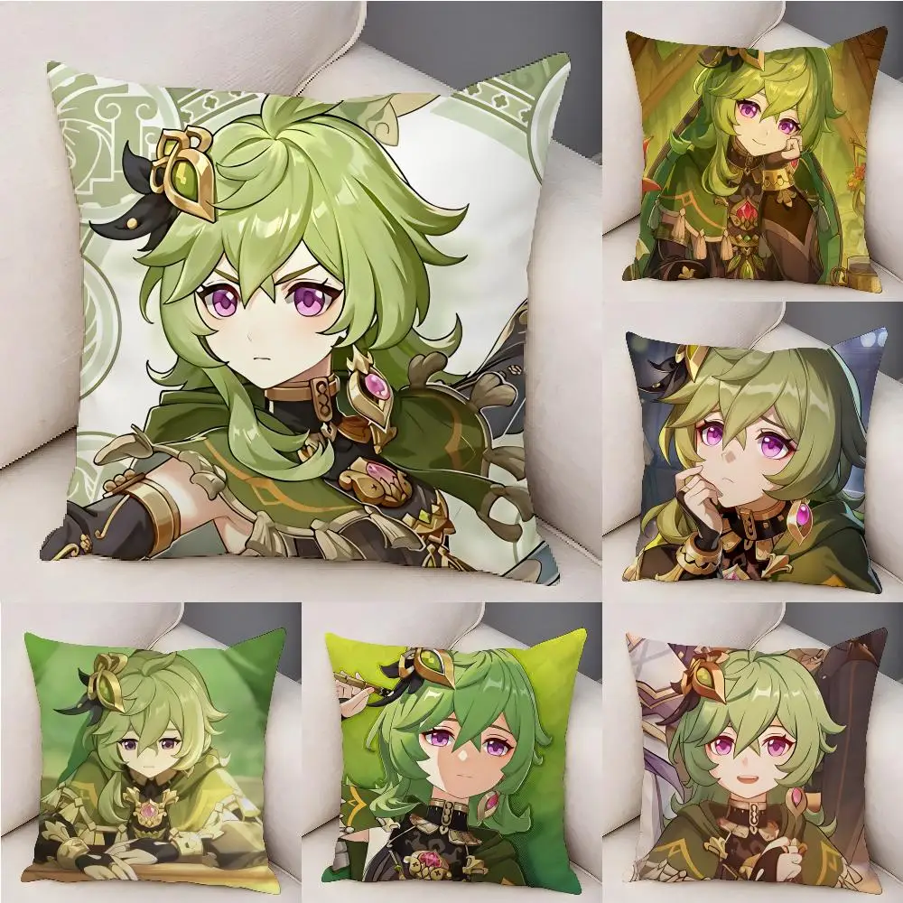 

Collei Genshin Game Cushion Cover Natural Linen Organic Fabric Double-Sided Printing Breathable For Decor