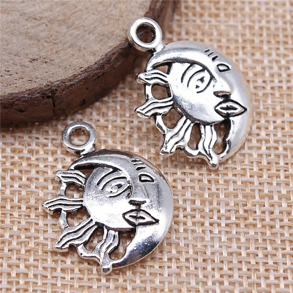 WYSIWYG 4pcs 26x20mm Antique Silver Color Moon And Sun Charms Pendant For DIY Jewelry Making Handmade Jewelry Craft Findings