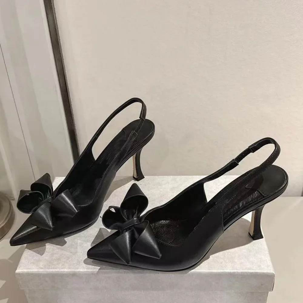 

Butterfly Knot Decoration Slingback Pumps Sexy Pointed Thin Heel Ankle Warp New Arrivals Fashion Women Modeern Shoes