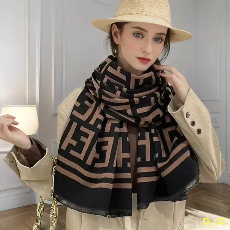 

Роскошная шаль 2025 года, шаль из искусственного кашемира с геометрическим рисунком и буквами, утолщенный осенне-зимний дизайнерский шарф, теплый двусторонний универсальный шарф