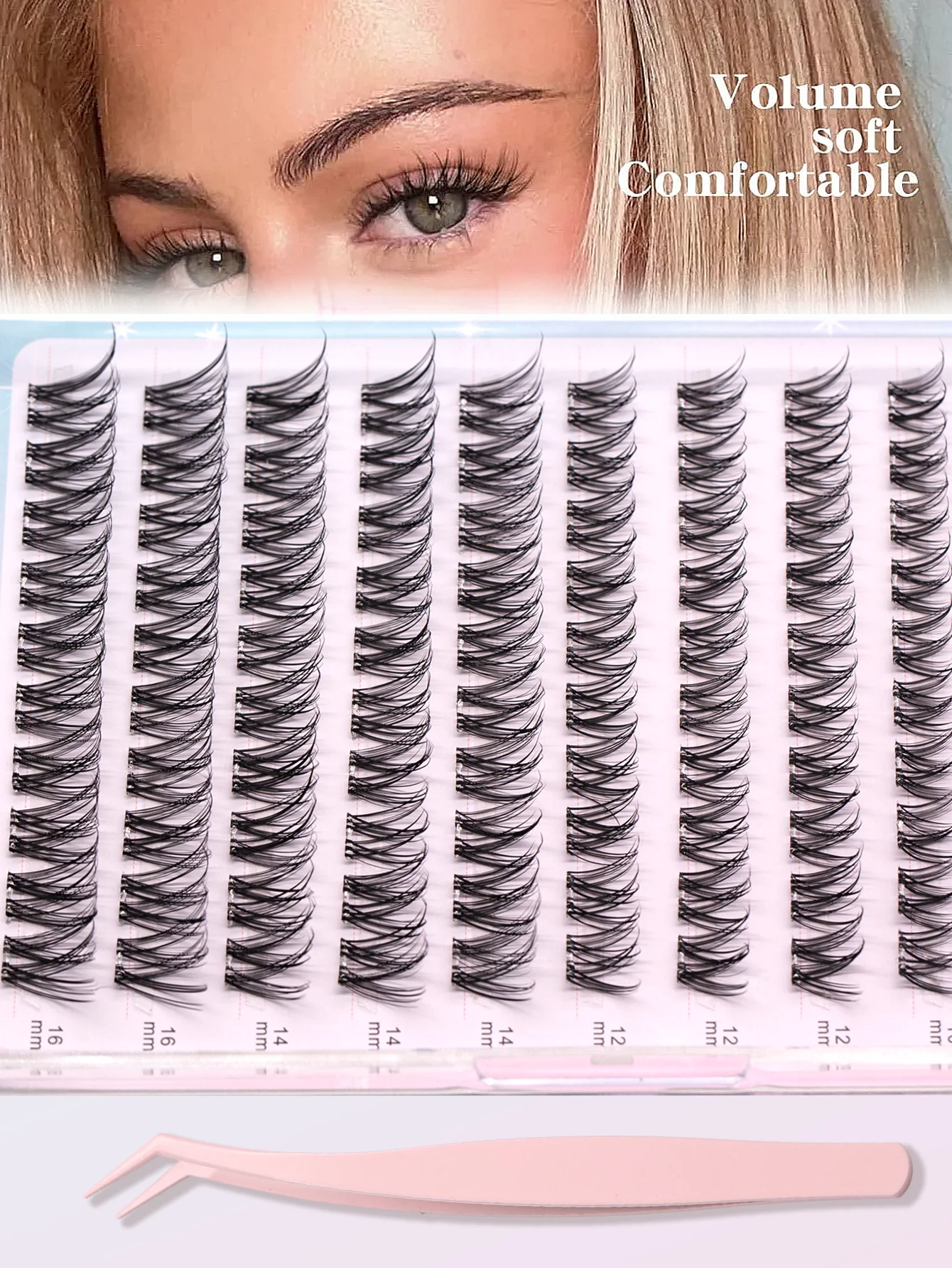 100 Uds pestañas prepegadas grupos de pestañas naturales 10-16mm DIY juego de extensiones de pestañas con pinzas pestañas autoadhesivas esponjosas y tenues