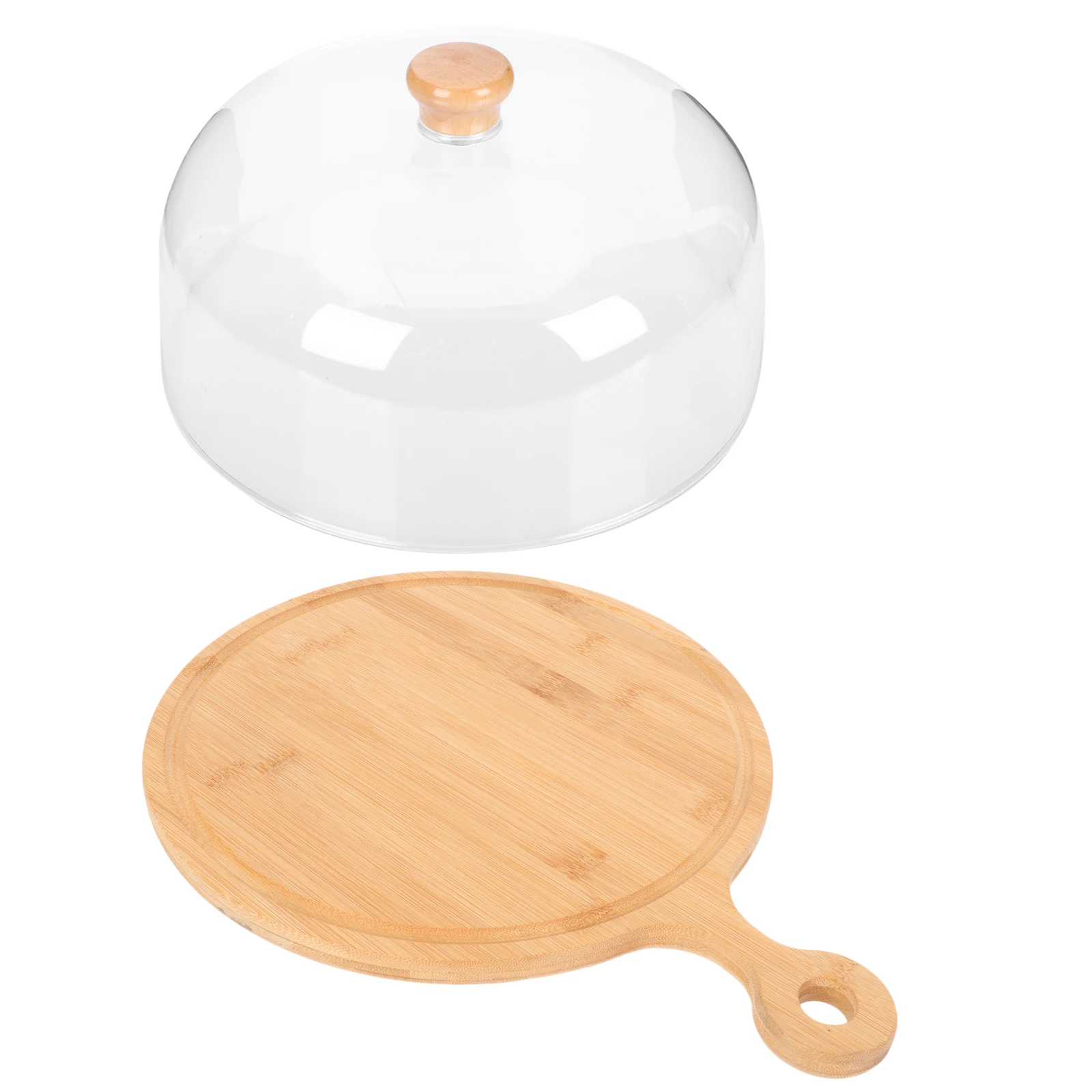 

Cake Plate Lid Kit Wooden Dessert Tray PP Cover Set Snack Fruit Dish Tableware Storage Containers Buffet Party Wedding