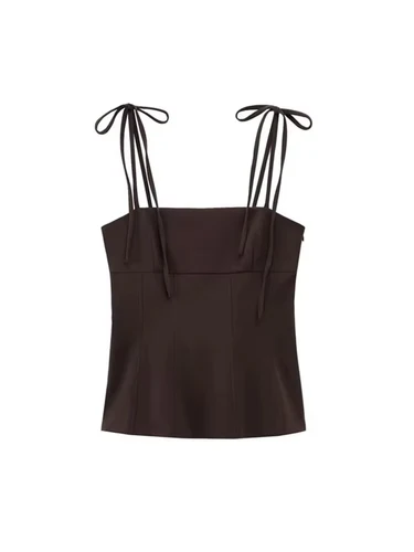 Camiseta sin mangas a la moda para Mujer con lazos, cuello recto, tirantes finos, camisola para Mujer, Top elegante de verano