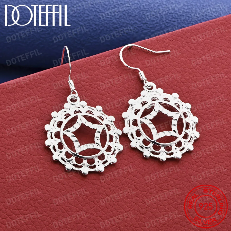 Exquisite 925 Silver Openwork Five-Pointed Star Earrings – Stylish Jewelry Accessories for Weddings and Parties