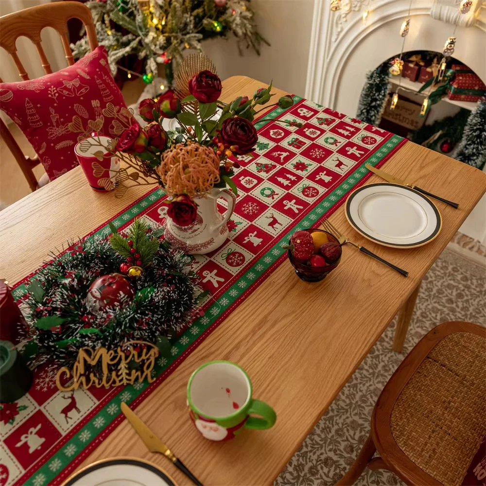 

Christmas 2025 News Table Flag Retro Jacquard Table Runner Christmas Home Decorations New Year Table Decoration & Accessories