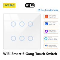 Tuya Smart Life Brazil 6 GANG Touch Panel Switch Remote Control Timer Work with Google Alexa