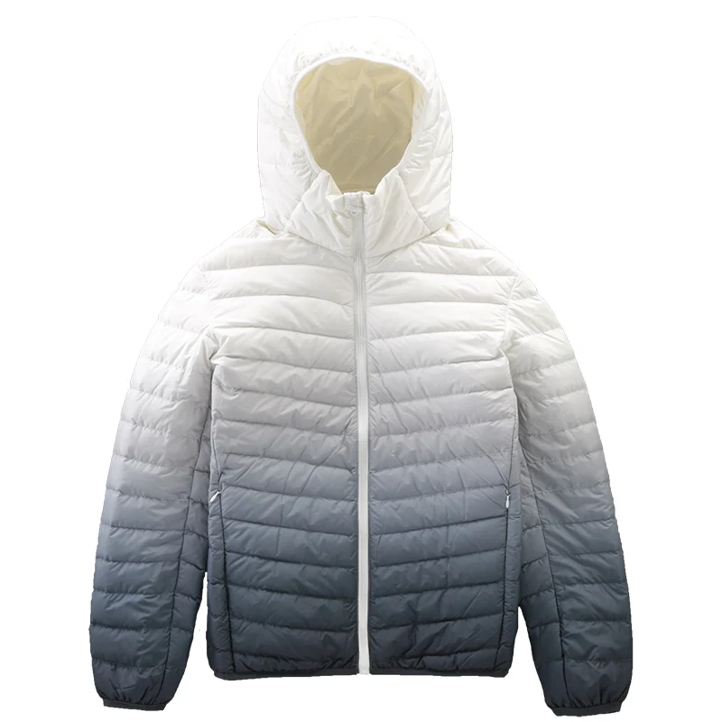 Chaquetas de plumas con capucha para hombre, abrigos cálidos ultraligeros de plumón de pato blanco, Color degradado, alta calidad, Invierno 2023, novedad de 90%