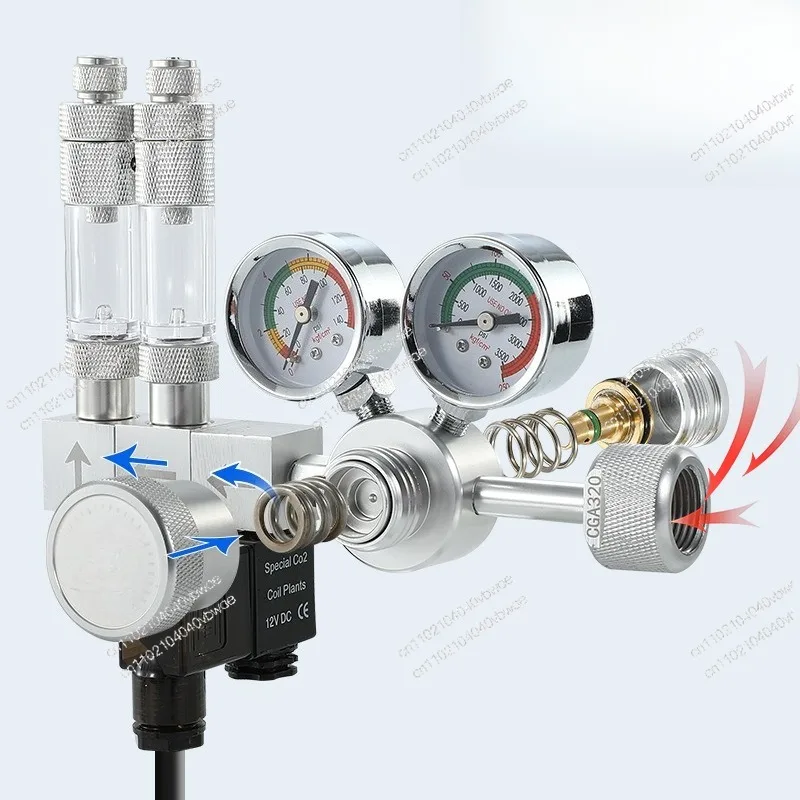 Aquarium carbon dioxide double meter pressure regulating valve fish tank aquatic plant tank co2 removable solenoid module