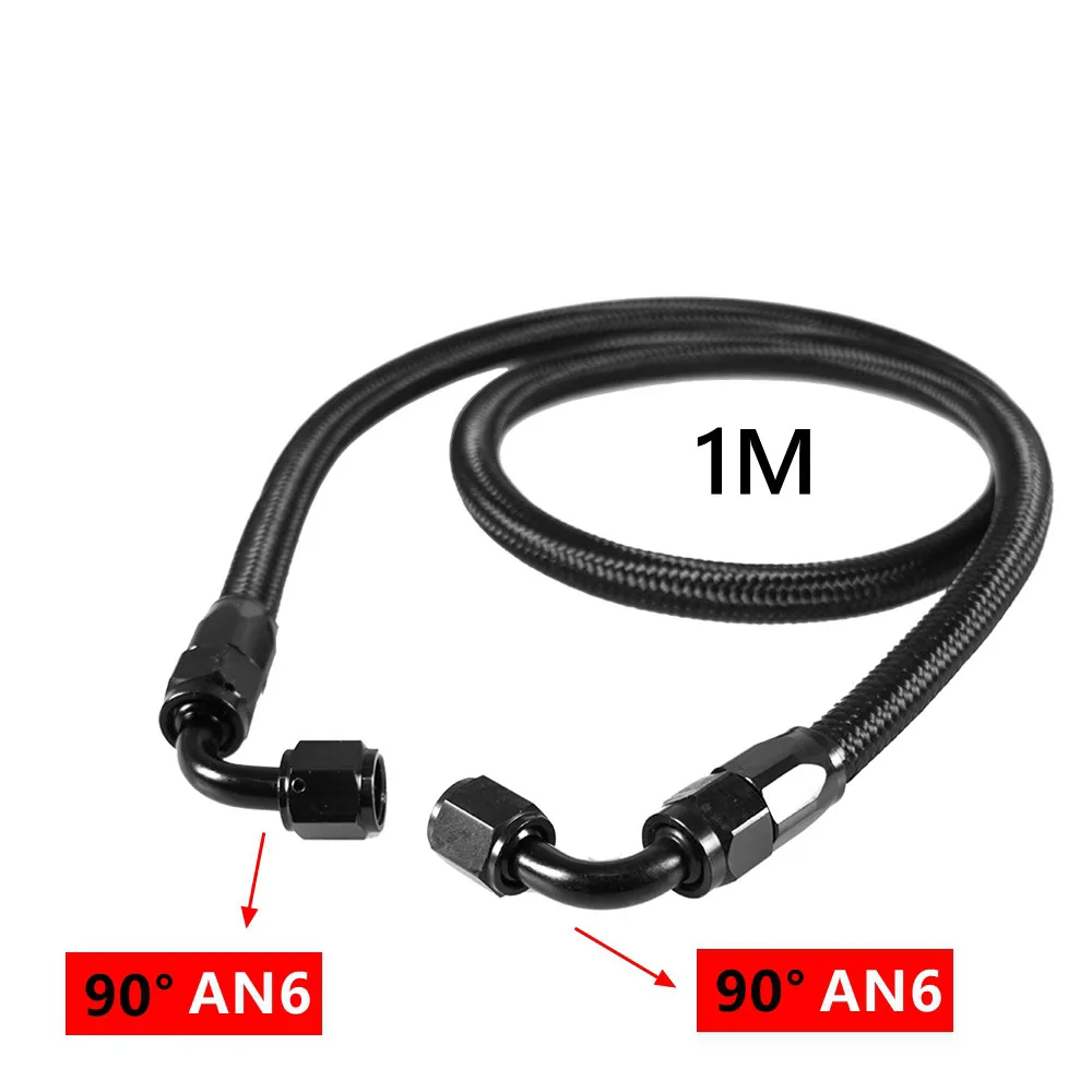 1M 6AN AN6 Schwarz Geflochtene Öl Kraftstoff Armaturen Schlauch Ende 90 + 90 Grad Öl Adapter Kit Öl Kraftstoff schlauch Linie – Detail 2