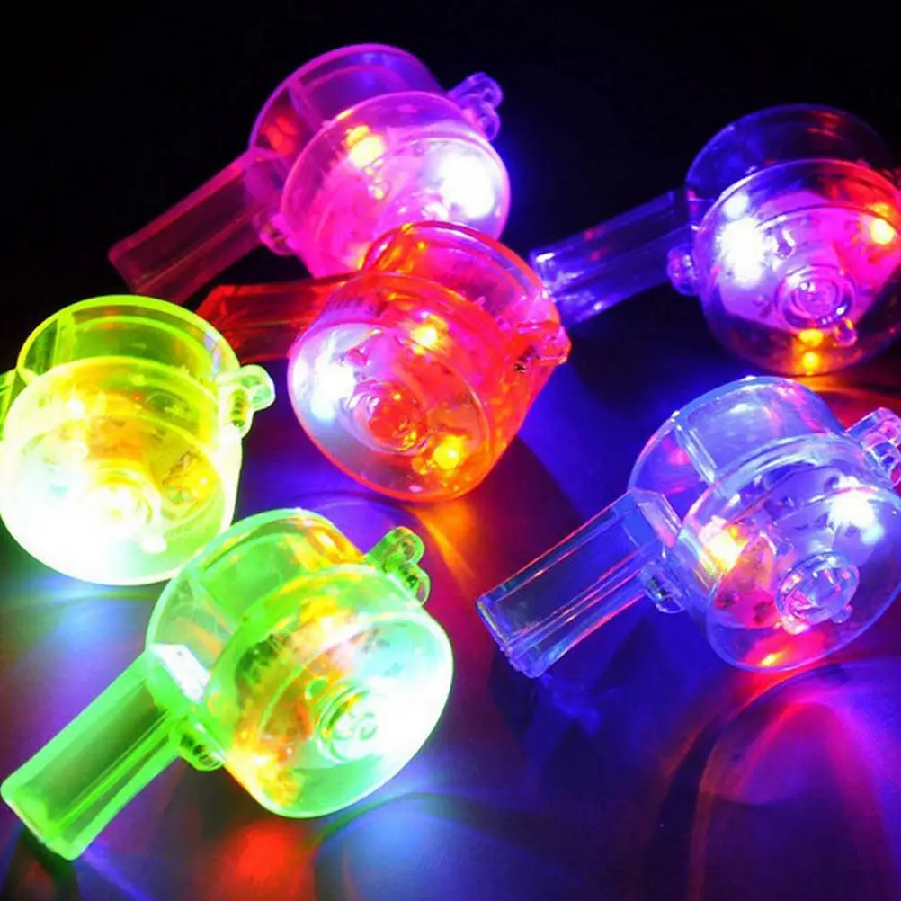 12Pcs Night Glow Whistles Funny Bachelor Party Cheer Flash Light Up Whistle Luminous Sound Props for