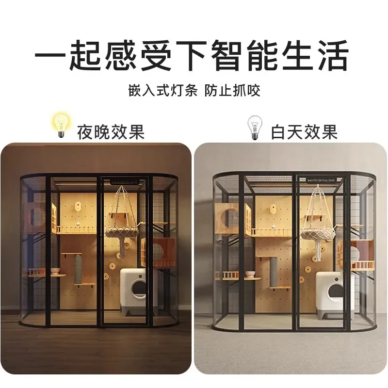 Meow Zan Cat Cage Villa Panoramic Glass Solid Wood DIY Nest Pet House