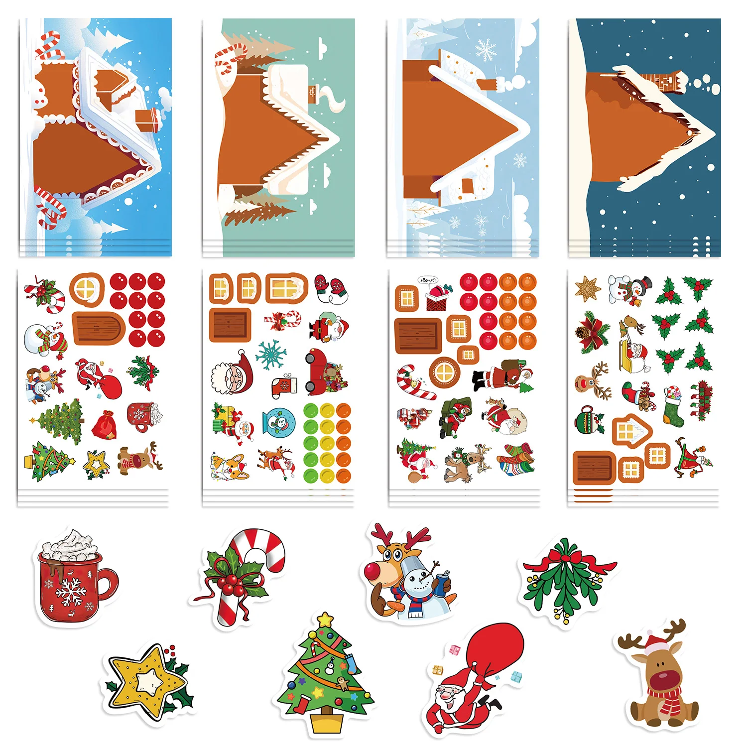 8/16/24pcs Christmas Puzzle Stickers Santa Claus DIY Make-a-Face Students Jigsaw Games Children Party Decoration Toy