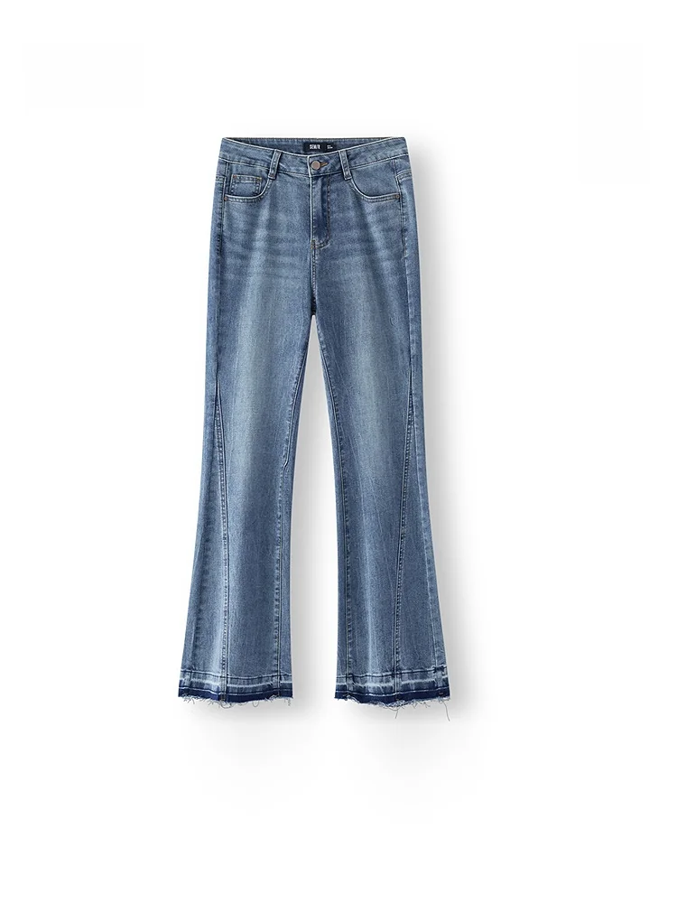 

Slimming Stretchy Bell Bot Jeans Women's Summer Denim Pants Long Split Design Faionable Cotton l Waist Zipper Closure