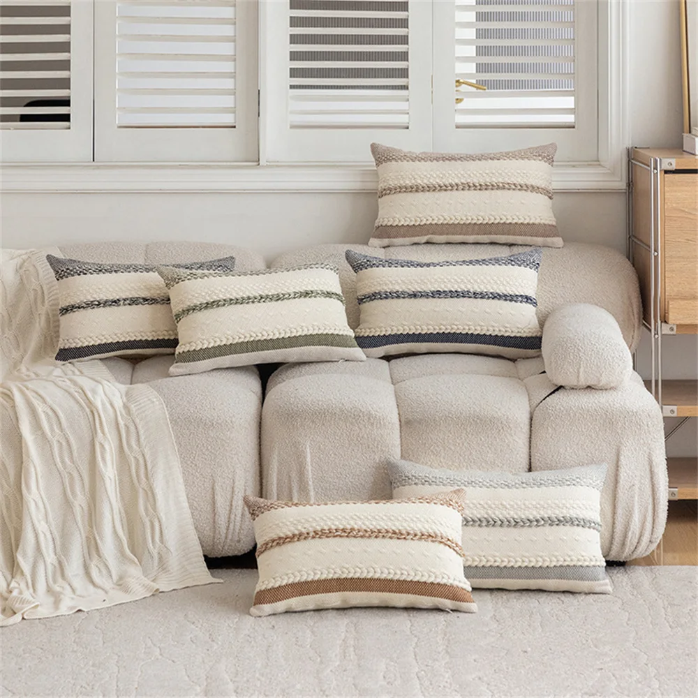 Simple Throw Pillowcase Light Luxury Living Room Sofa Bedhead Car Home Decorations Stripe Pillow Cushion Cover 30*50/45*45cm