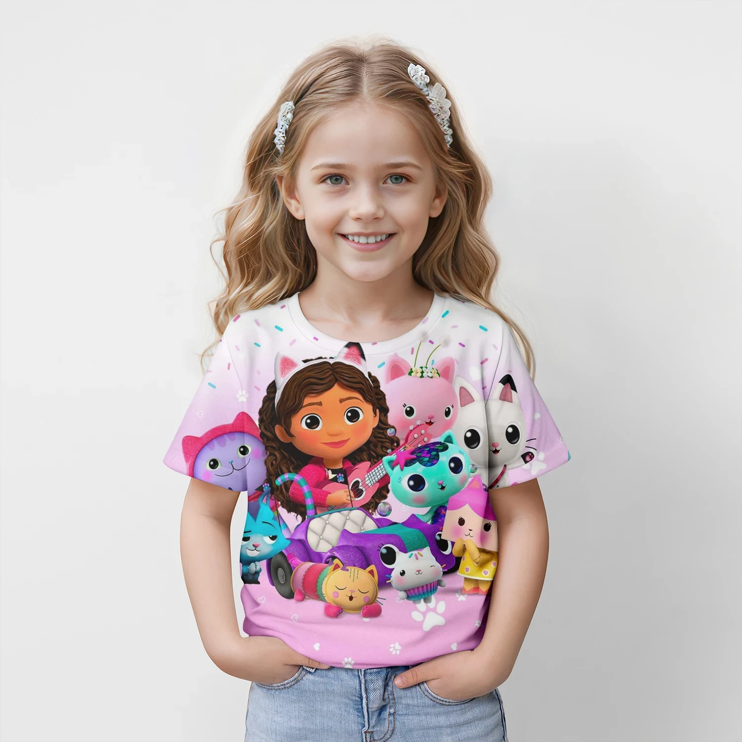 Camisetas de casa de muñecas de dibujos animados para niños, 3D Camiseta con estampado, ropa informal de manga corta, ropa de calle deportiva para niñas, nuevo