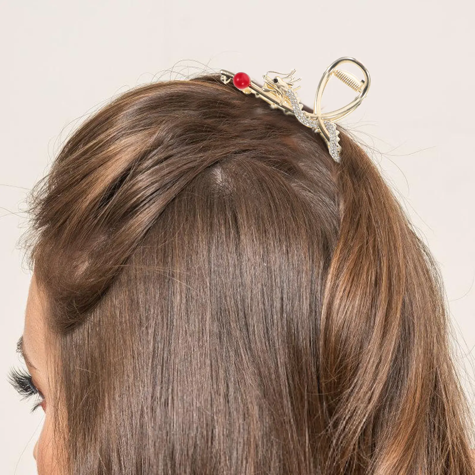 

3Pcs Metal Dragon Hair Claw Clip Rhinestone Decorated Chinese Cultural Hairpin Secure Lightweight for Updos Spring Festival