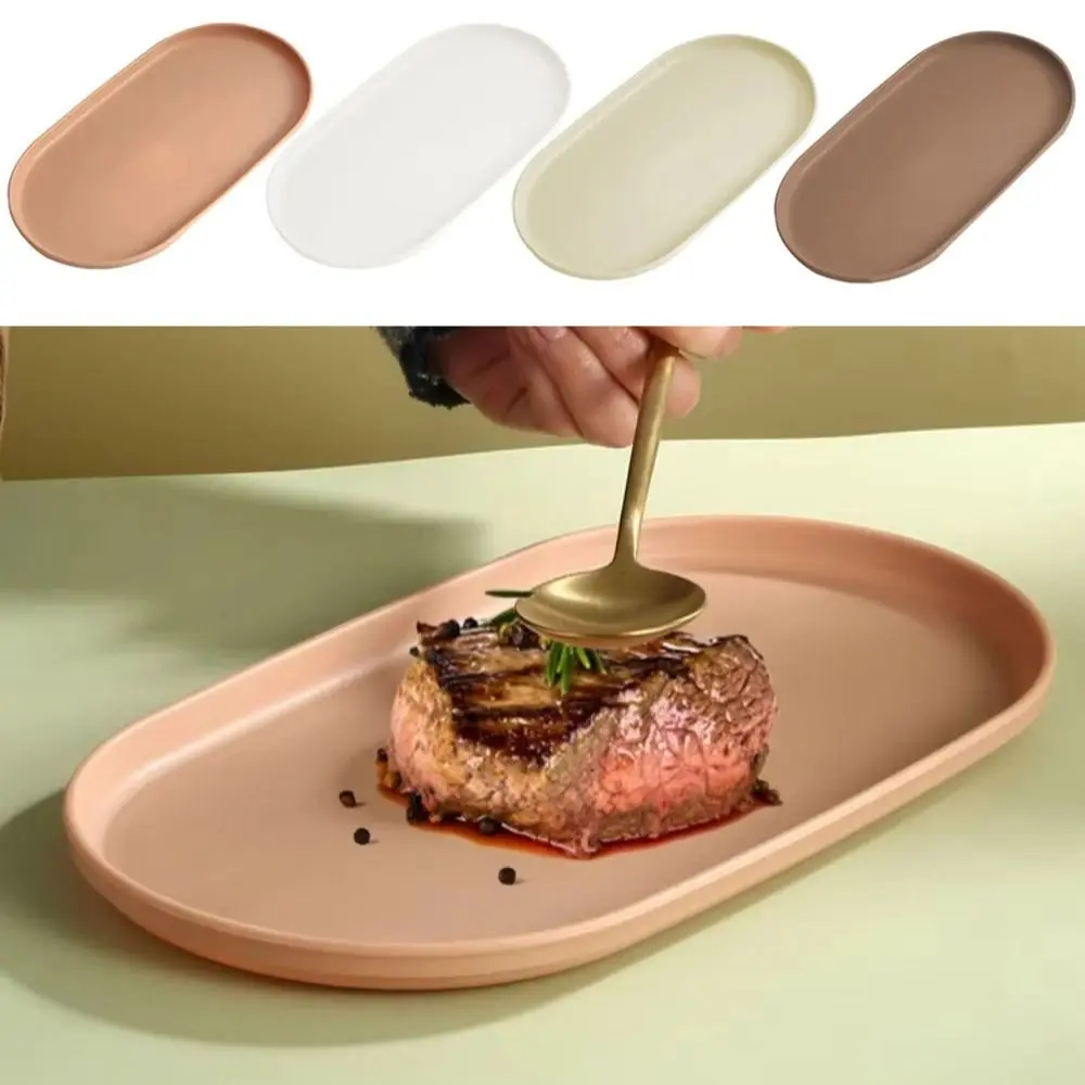 1Pcs New Stackable Fruit Plate Oval Shaped Smooth Edge Dessert Tray Plastic Reusable Food Serving Tray for Home Kitchen