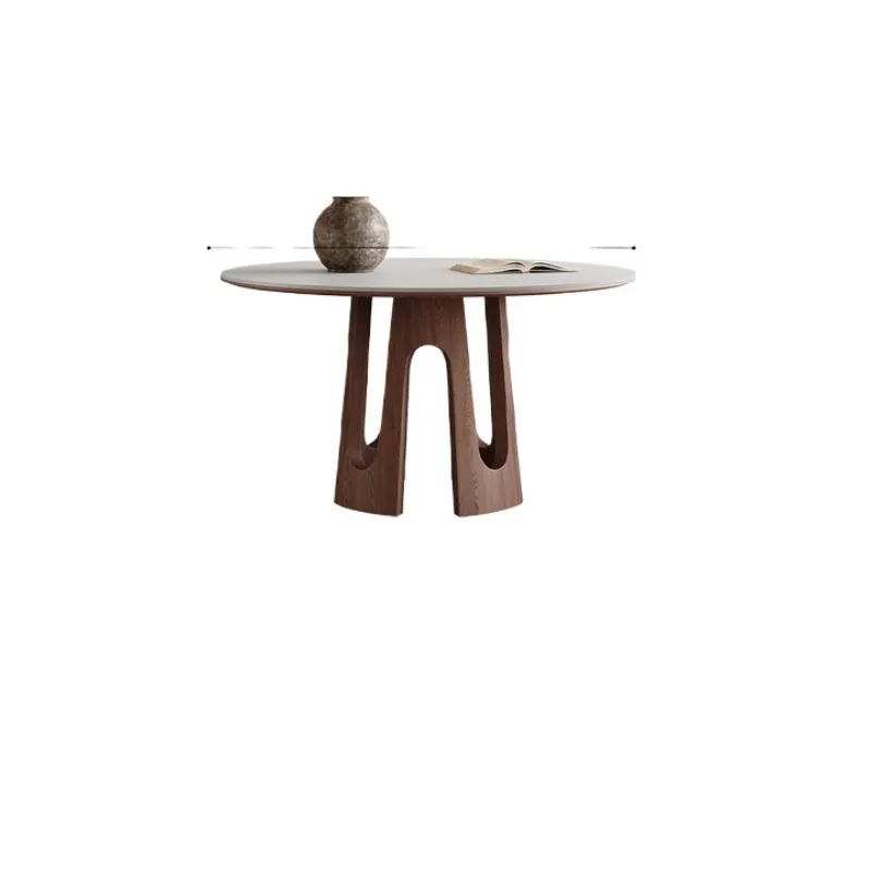 

Solid wood dining table round household living room full support