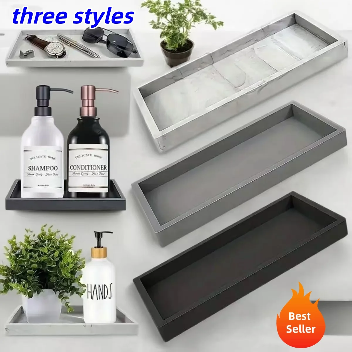 A multifunctional bathroom countertop storage tray, hand sanitizer shampoo display tray, jewelry display tray