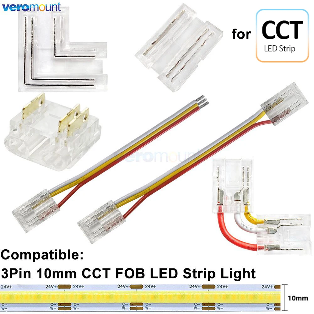 3Pin CCT pasek COB LED szybkie złącze dla IP20 CCT brelot Strip 8mm 10mm bez lutowania bez taśmy do taśmy/drutu