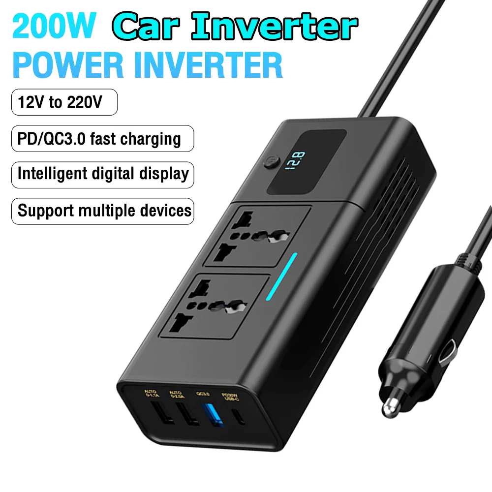 

Car Inverter Car Cigarette Iighter 12v Can Be Converted To 110v Or 220v Power Conversion Fast Charger Car Socket Multi-Function