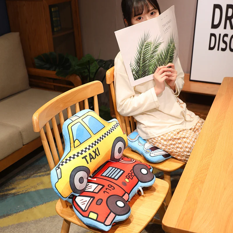 Cartoon Police Car Fire Truck Excavator Plush Toys Stuffed Doll Hug Pillows Chair Cushion Kids Children Boys Gifts Room Decor