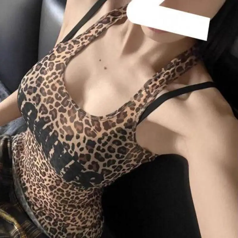 

Женская летняя майка-халтер с леопардовым принтом, из хлопка и спандекса, для танцев и повседневной носки