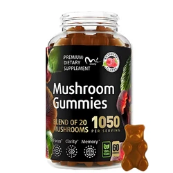 Mushroom composite vegetarian gummies, containing lion mane mushrooms for memory and focal immune support, 60 capsules