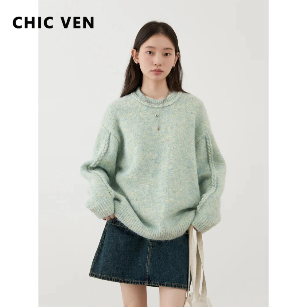 

CHIC VEN Korean Women Sweaters Pullovers Solid Loose Casual O Neck Knitting Woman Clothes Female Jumpers Autumn Winter 2025