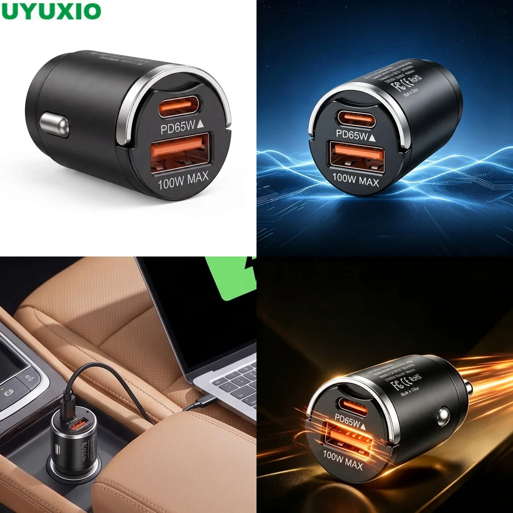 165W Two Port Car Charger Compact Zinc Alloy Metal Body PD 65W USB C Plus 100W USB A Fast Charging for Cars Trucks SUVs and Vans