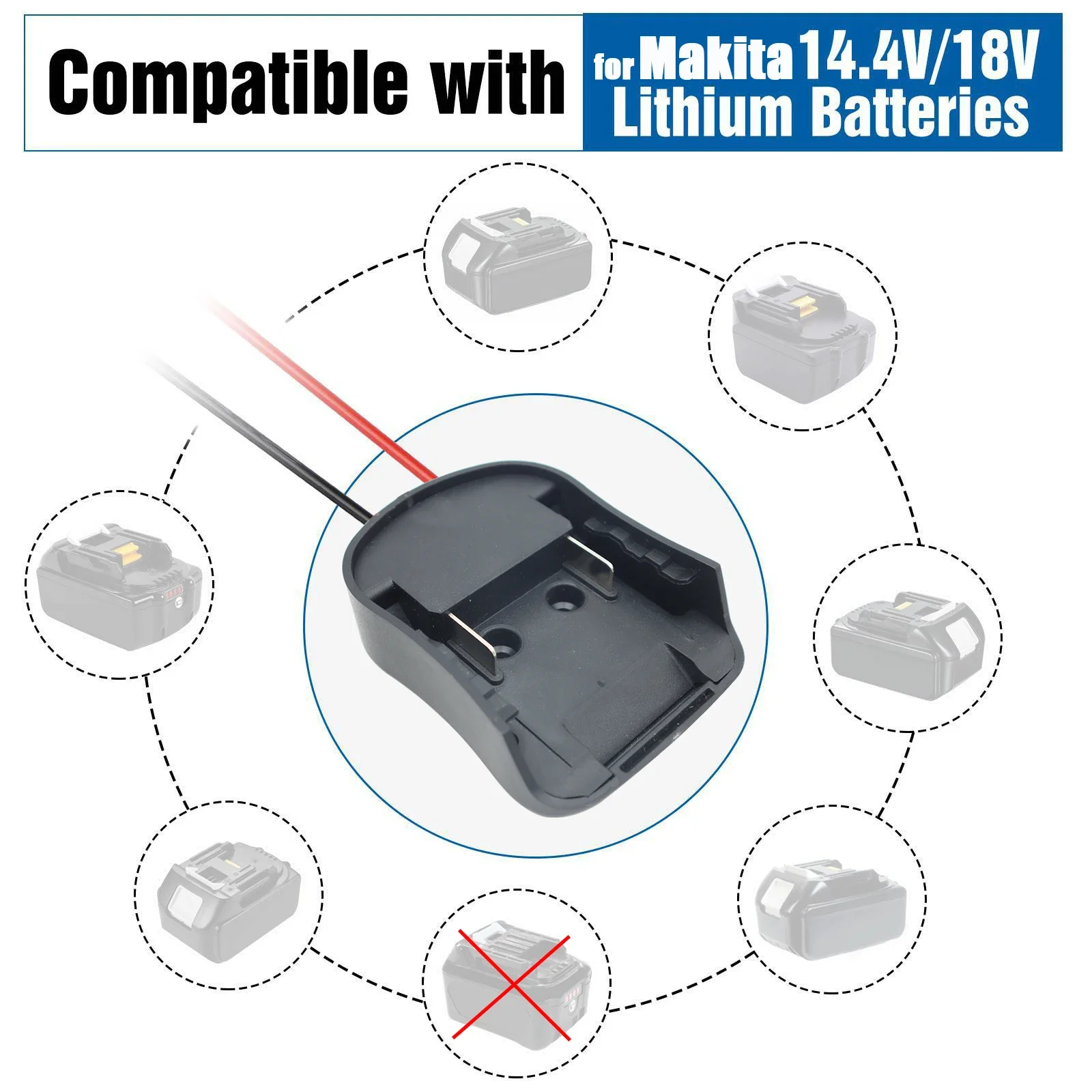 Fuente de alimentación externa para batería de iones de litio, adaptador de conector para Makita, 14,4 V, 18V, BL1830, BL1430