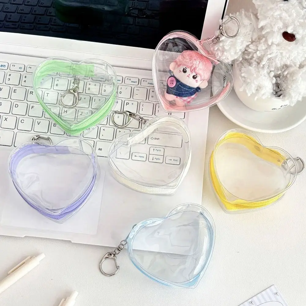 Portable Transparent Doll Storage Bags Love Heart Kaychain Doll Protector Case Colorful Zipper Doll Display Bag Backpack Pendant