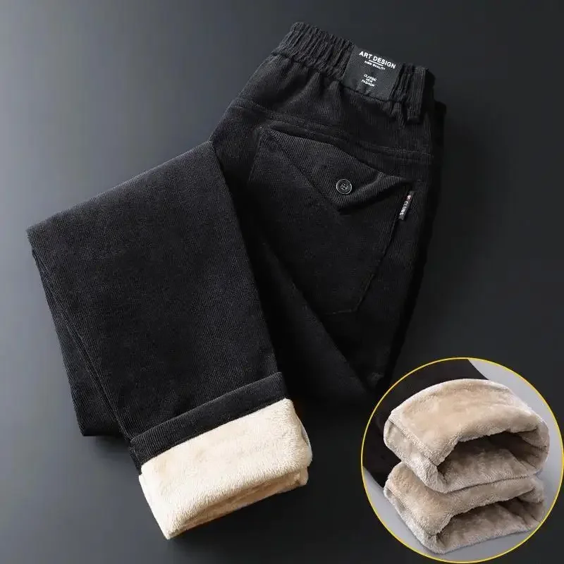 Spring Winter Corduroy Trousers for Men  Korean Straight Loose Elastic Plush Pants Corduroy Velvet Casual Trousers Streetwear