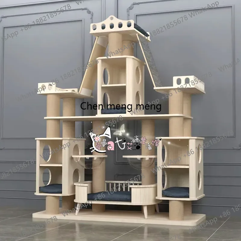 Wooden Cat Castle Chamfer Scratch Board Nest Cat Villa Large Luxury