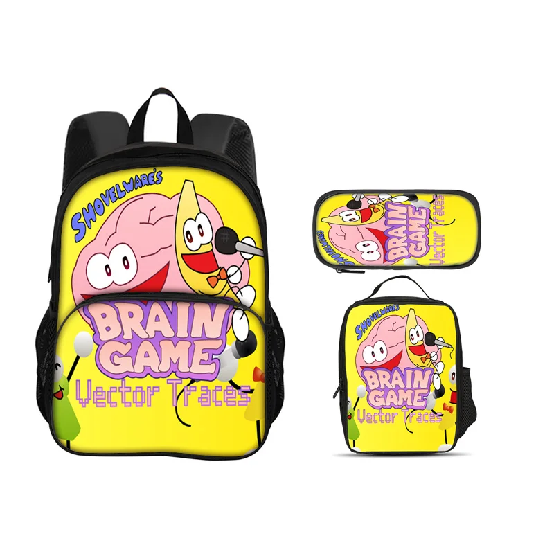 

Shovelware Brain Game 3 Pcs set with Front Pocket Backpack School Bag Set with Thermal Insulated Lunch Tote Purse Pencil Case