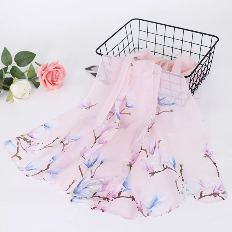 2024 new fashion magnolia chiffon printed tulle light sun protection shawl women's beach towel