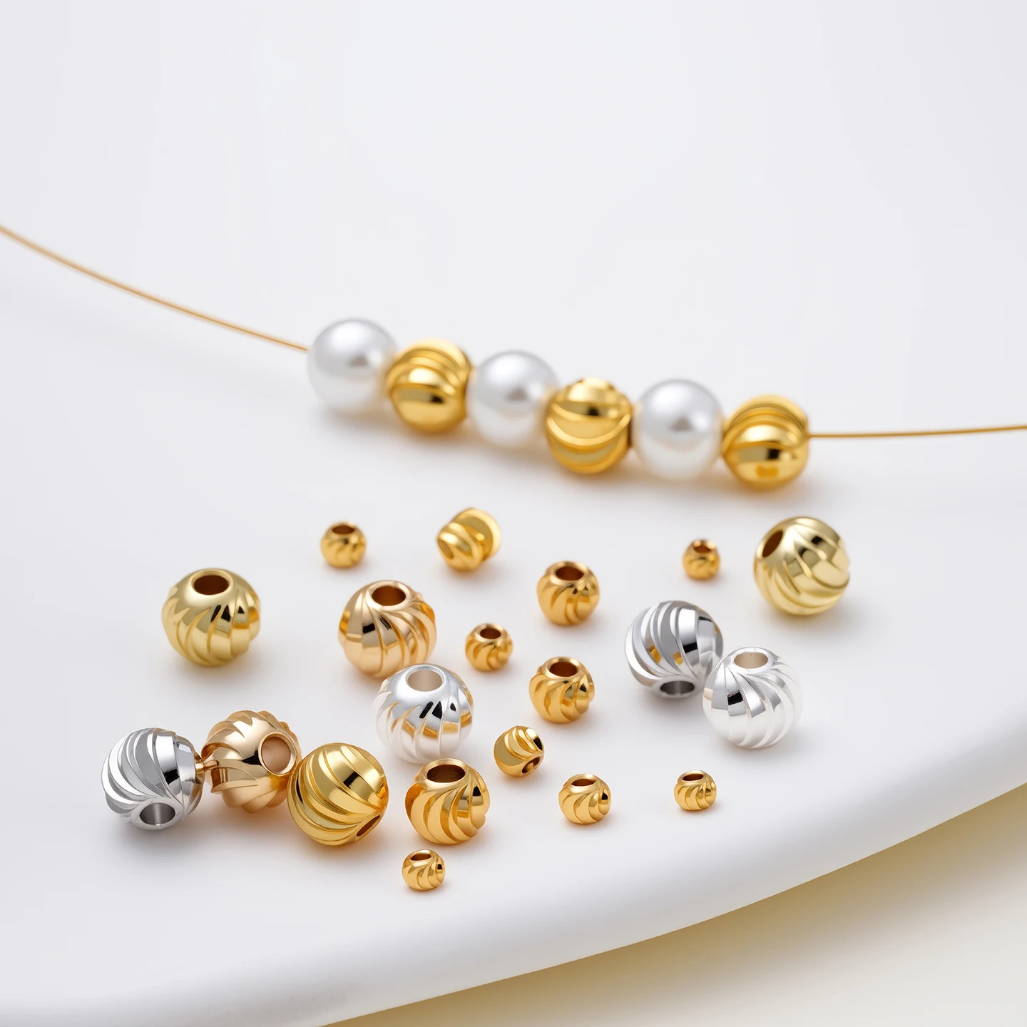 

18K Gold Plated Striped Cut Flower Beads 2.5 3 4 5 6mm Spacer Beads Bulk Hand Beading Material For DIY Jewelry Accessories