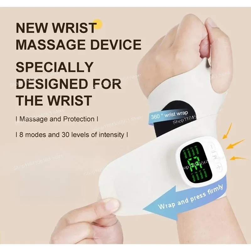 NEW 8 Modes Electric Hand Guard Vibration Massage 32 Levels Wrist Brace Protector Wrap Rechargeable Wristband Masajeador Machine