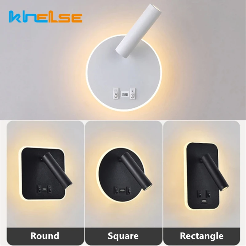 

Nordic LED Wall Lamp With Switch 3W Spotligh 8W Backlight 330 Degree Rotation Bedroom Hotel Bedside Reading Light With USB