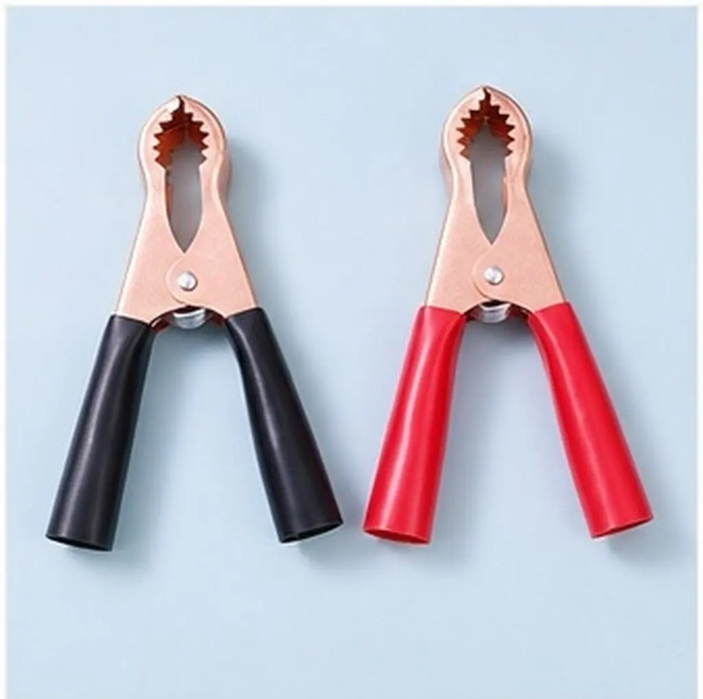 2Pcs High Conductivity Alligator Clamps Battery Clips Insulated Safety Design Copper Coated for Auto Maintenance