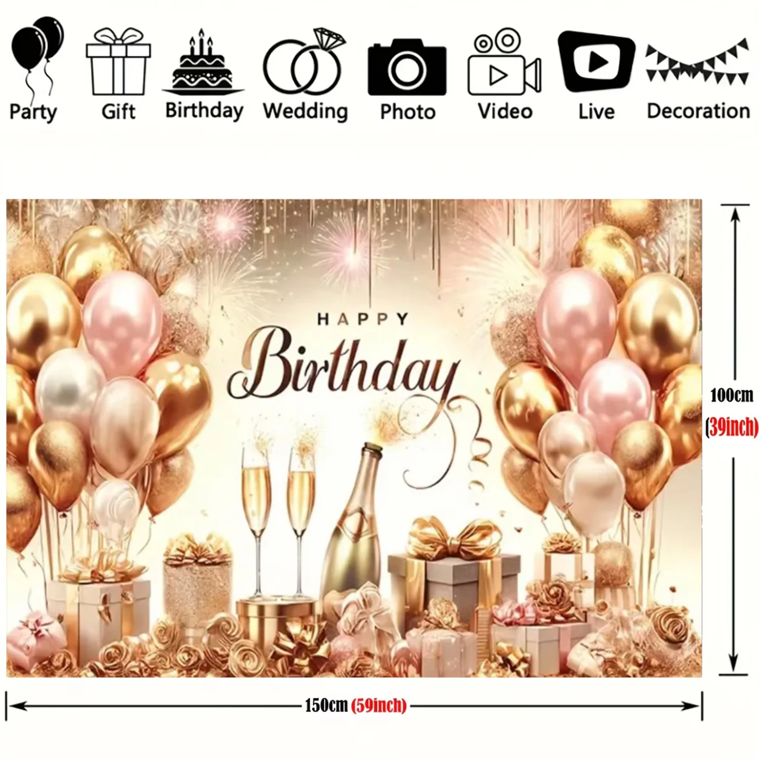 Gold Glitter Blue Birthday Party Background Balloon Star Stand Banner Poster Background  Theme Party Decoration Supplies Gi