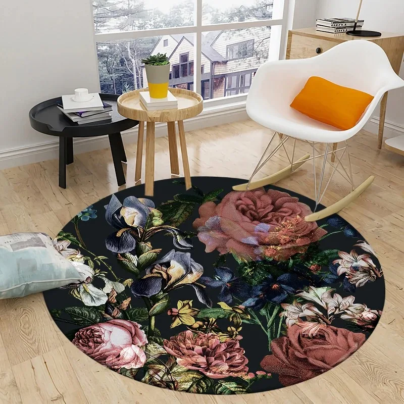 Rose series round carpet home decoration bedroom living room chair non-slip floor mat bathroom absorbent floor mat