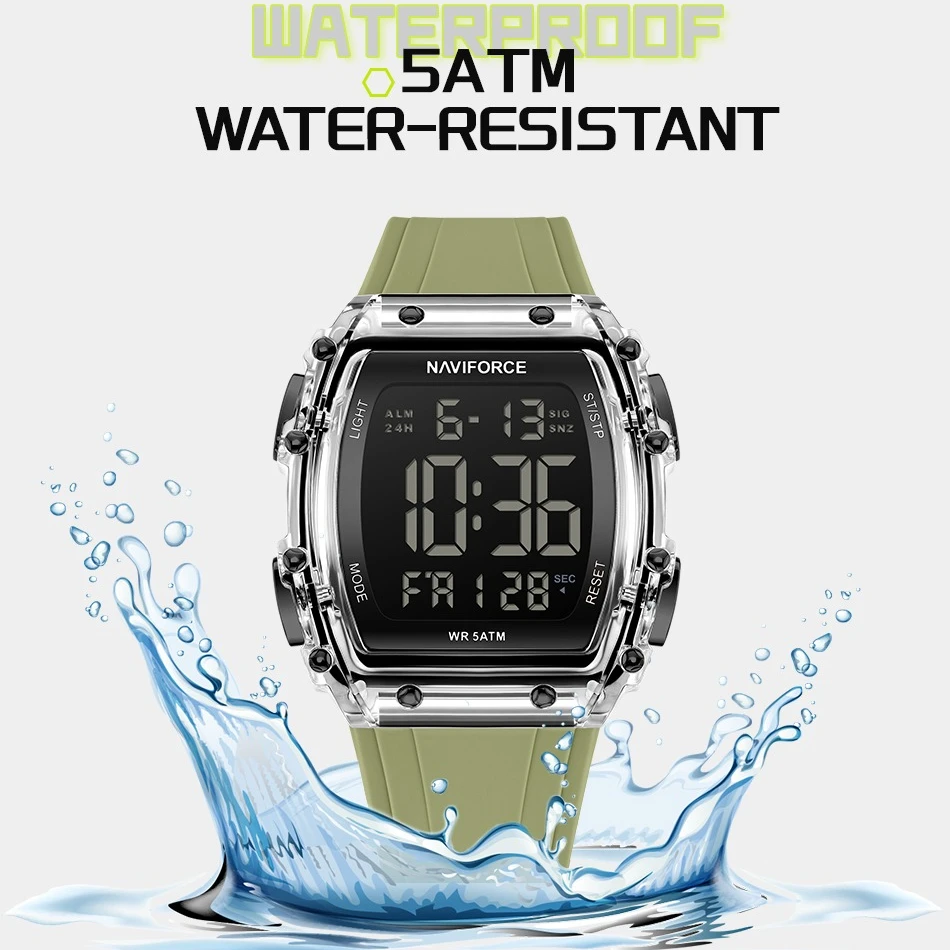 نمط جديد NAVIFROCE الرجال الساعات مضيئة العسكرية الرياضة رجل شاشة الكريستال السائل ساعات المعصم الكوارتز الذكور مقاوم للماء Relogio Masculino #1