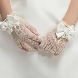 Guantes de boda de princesa para niñas, accesorios de fiesta de noche de malla para niños con un lazo de cumpleaños, rendimiento, moda