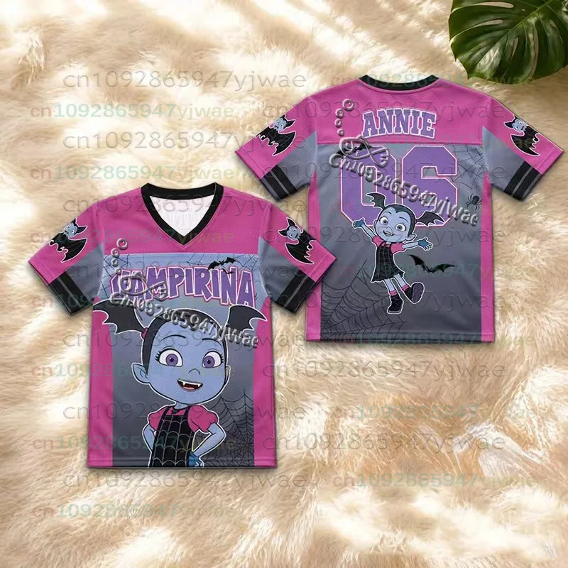 Neueste Halloween-Cosplay-Kollektion: VAMPIRINA-Accessoires, T-Shirts mit V-Ausschnitt und kurzen Ärmeln für Damen, Herren und Kinder, ideal für Sommer/Herbst, im Y2K-Stil. – Detail 6