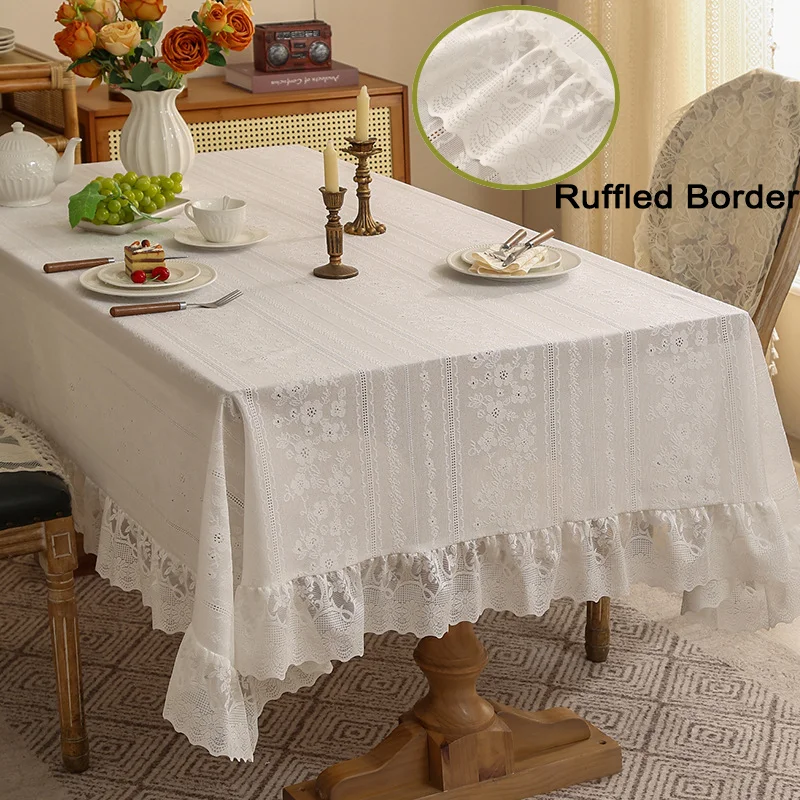 Nueva mantel rectangular de encaje blanco francés, mantel Vintage con volantes, decoración para banquete de boda, decoración para fiesta en el jardín del hogar